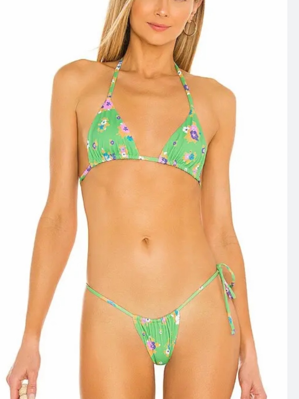 Green Floral Triangle String Bikini Top & Bottom